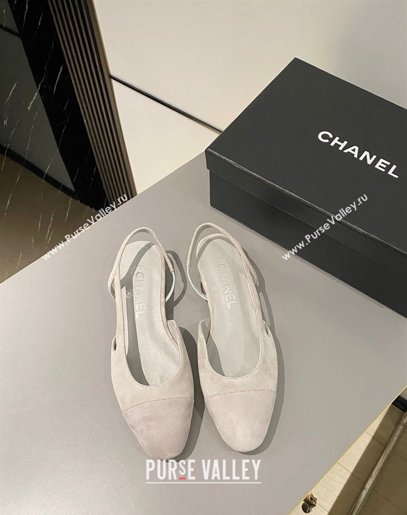 Chanel Suede Slingbacks Ballet Flat Light Grey 2024 0423 (MD-240423111)