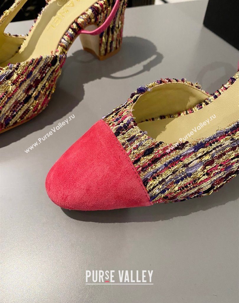 Chanel Tweed Suede Slingbacks Pumps 6.5cm G31318 Red 2024 0423 (MD-240423115)