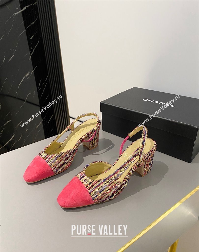 Chanel Tweed Suede Slingbacks Pumps 6.5cm G31318 Red 2024 0423 (MD-240423115)