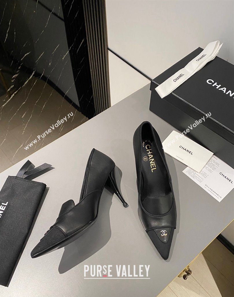 Chanel Lambskin Grosgrain Pointed Pumps 7.5cm Black 2024 032202 (MD-240424022)