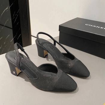 Chanel Glitter Grosgrain Slingbacks Pumps 6.5cm G31318 Black 2024 0423 (MD-240423120)
