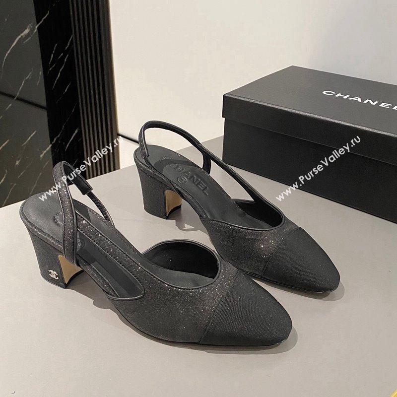 Chanel Glitter Grosgrain Slingbacks Pumps 6.5cm G31318 Black 2024 0423 (MD-240423120)