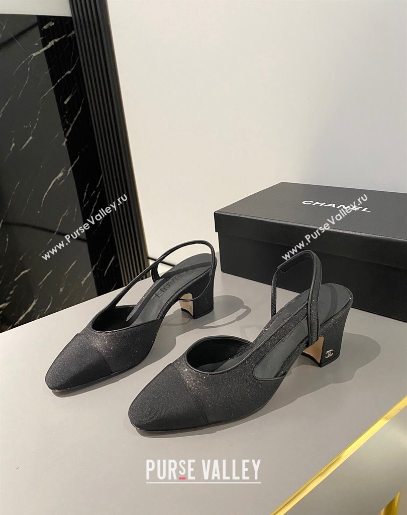 Chanel Glitter Grosgrain Slingbacks Pumps 6.5cm G31318 Black 2024 0423 (MD-240423120)