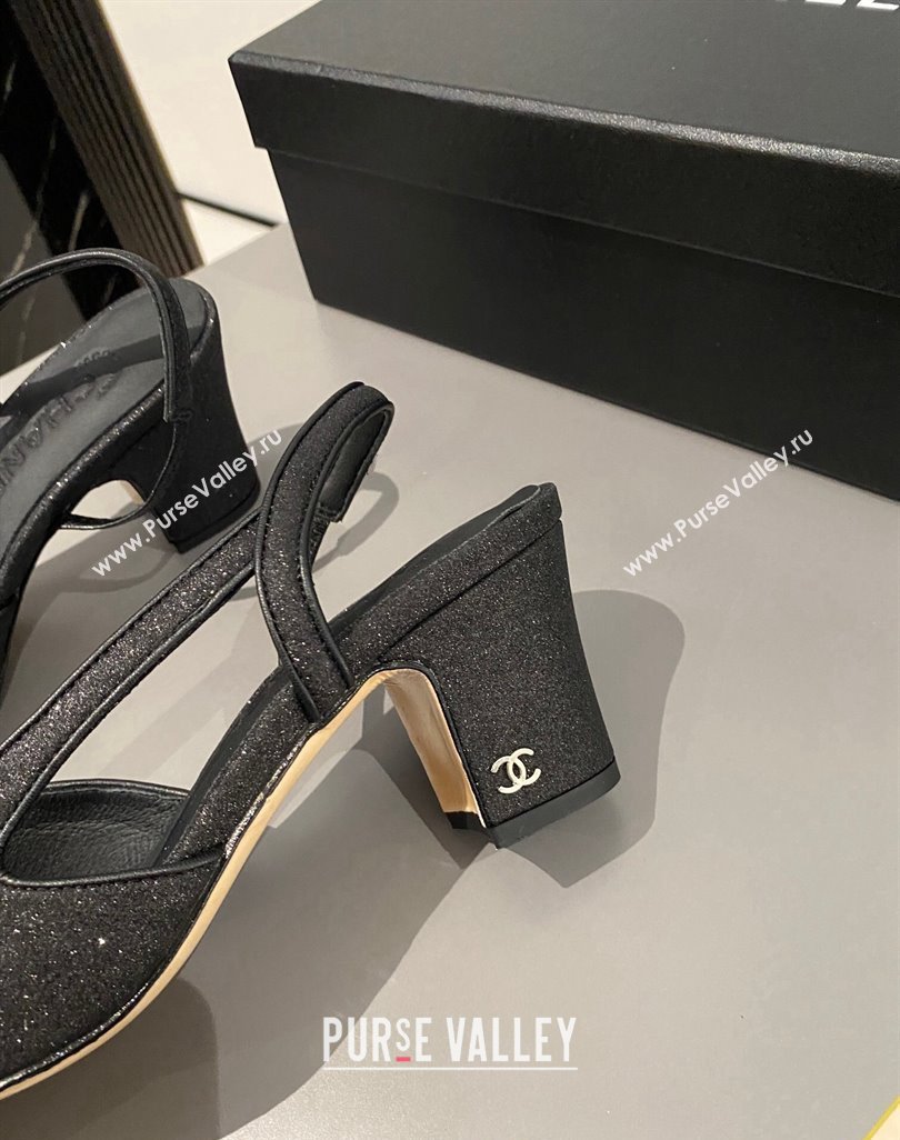 Chanel Glitter Grosgrain Slingbacks Pumps 6.5cm G31318 Black 2024 0423 (MD-240423120)