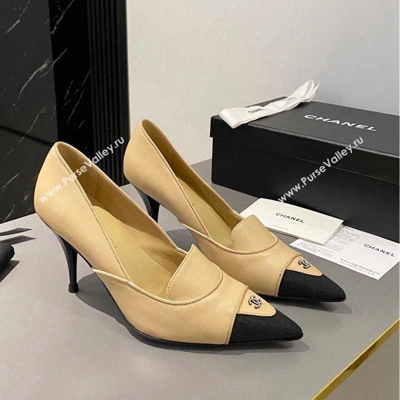 Chanel Lambskin Grosgrain Pointed Pumps 7.5cm Beige 2024 032202 (MD-240424023)