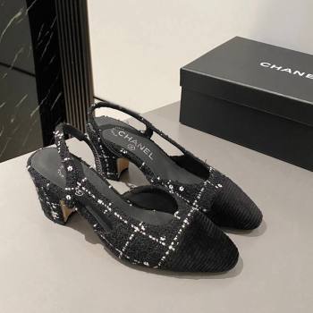 Chanel Tweed Fabric Slingbacks Pumps 6.5cm G31318 Black 2024 0423 (MD-240423121)