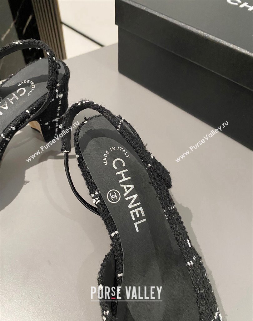 Chanel Tweed Fabric Slingbacks Pumps 6.5cm G31318 Black 2024 0423 (MD-240423121)
