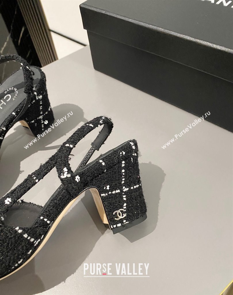 Chanel Tweed Fabric Slingbacks Pumps 6.5cm G31318 Black 2024 0423 (MD-240423121)
