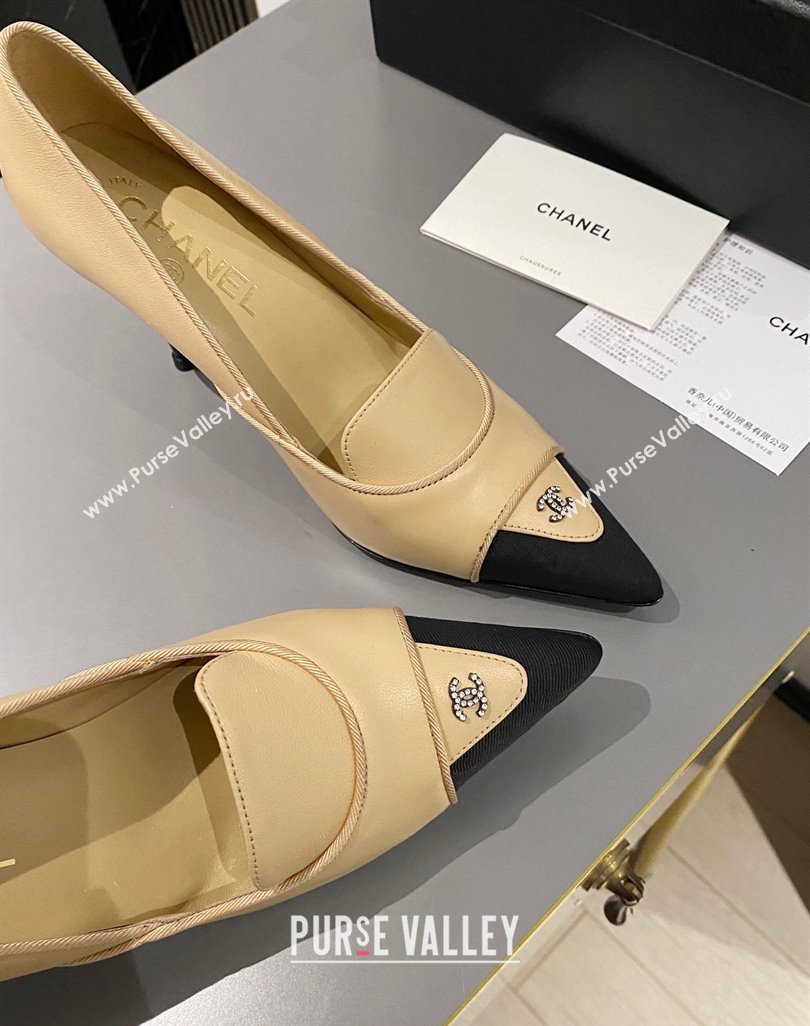 Chanel Lambskin Grosgrain Pointed Pumps 7.5cm Beige 2024 032202 (MD-240424023)
