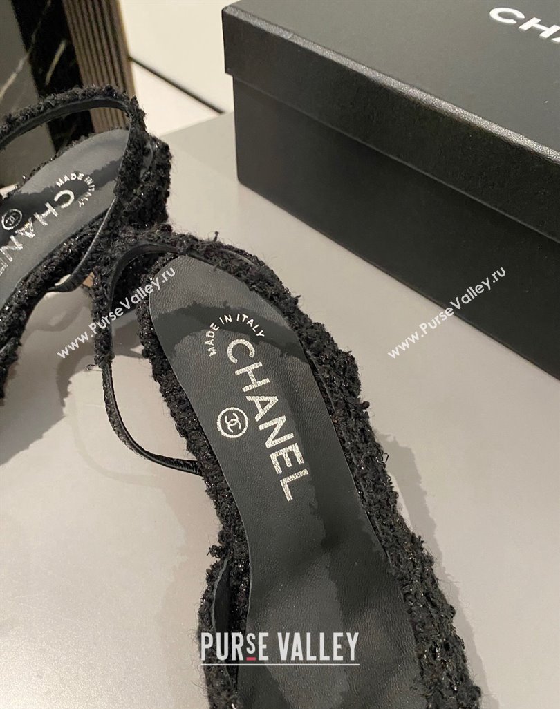 Chanel Tweed Calfskin Leather Slingbacks Pumps 6.5cm G31318 Black 2024 0423 (MD-240423129)