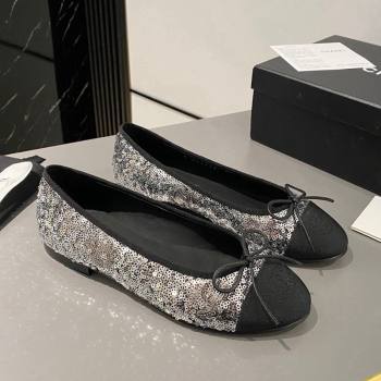 Chanel Sequins Grosgrain Ballet Flat with Bow G45591 Silver 2024 (MD-240423133)