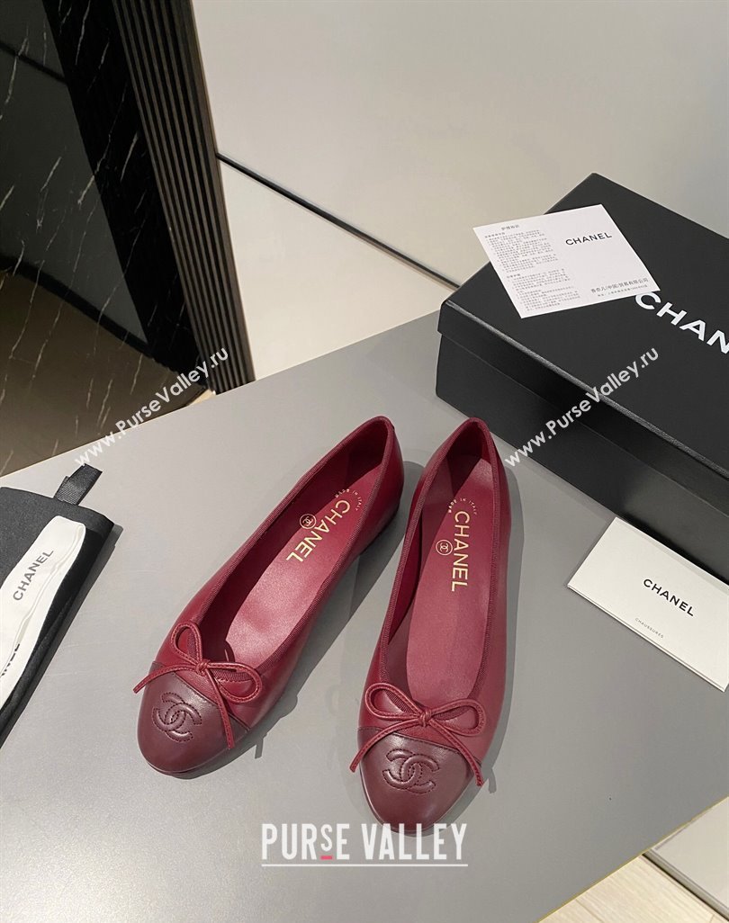 Chanel Lambskin Ballet Flat with Bow G45591 Red/Burgundy 2024 (MD-240423134)