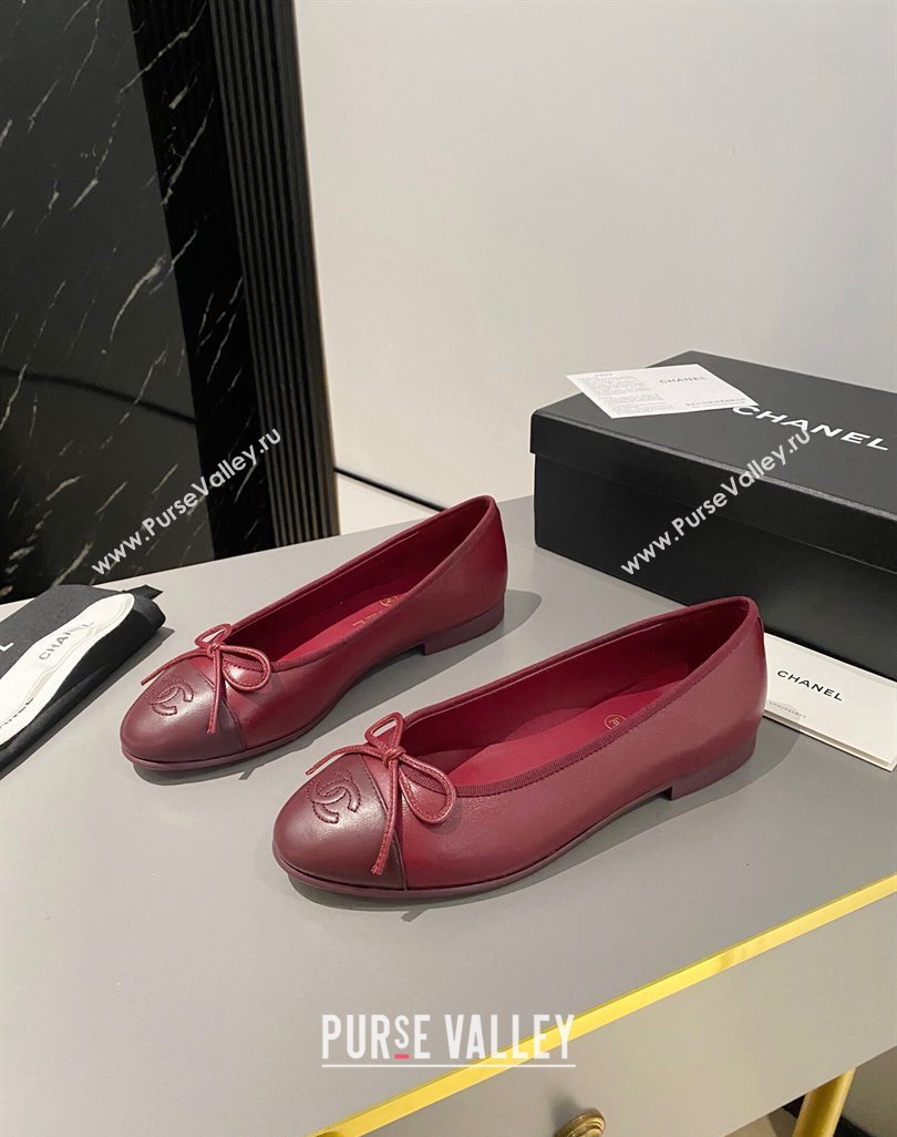 Chanel Lambskin Ballet Flat with Bow G45591 Red/Burgundy 2024 (MD-240423134)