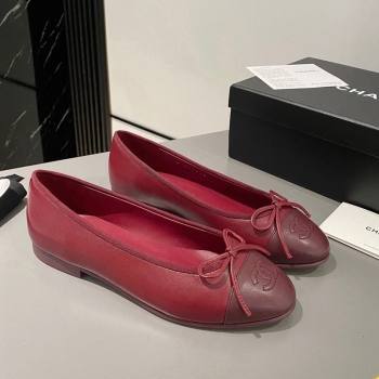 Chanel Lambskin Ballet Flat with Bow G45591 Red/Burgundy 2024 (MD-240423134)