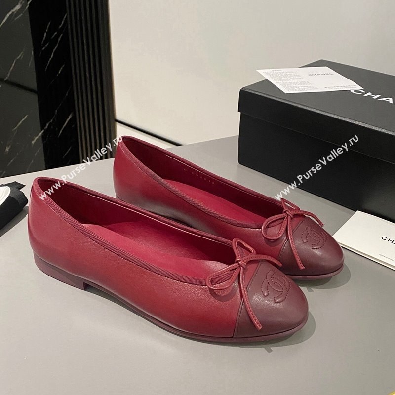 Chanel Lambskin Ballet Flat with Bow G45591 Red/Burgundy 2024 (MD-240423134)