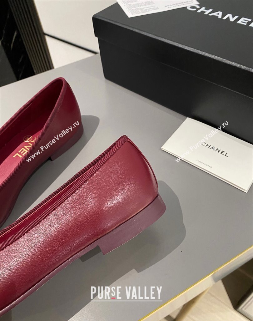 Chanel Lambskin Ballet Flat with Bow G45591 Red/Burgundy 2024 (MD-240423134)