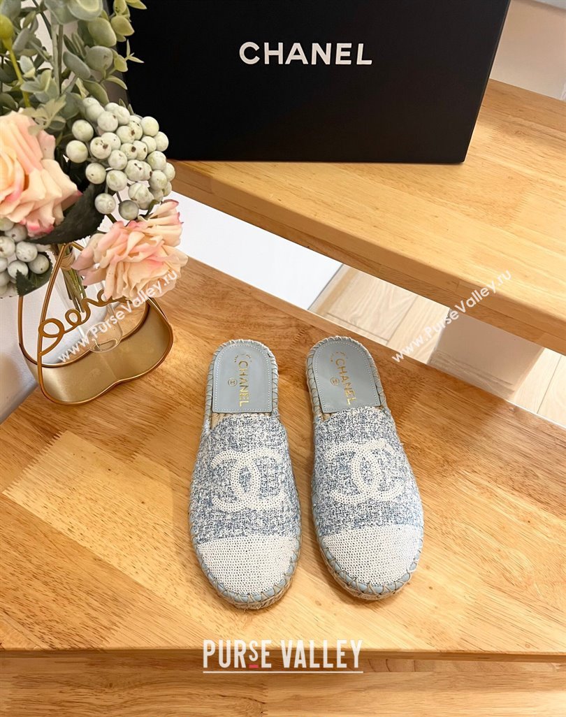 Chanel Tweed Sequins Espadrilles Flat Mules G45602 Light Blue 2024 (HB-240424196)