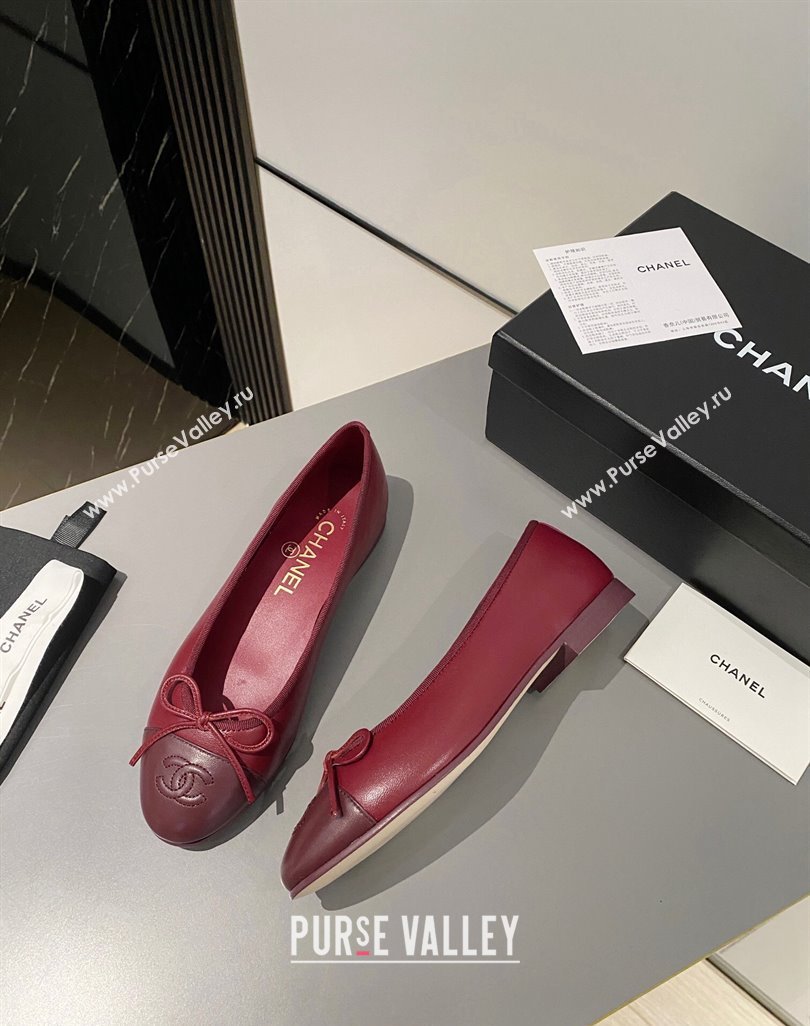Chanel Lambskin Ballet Flat with Bow G45591 Red/Burgundy 2024 (MD-240423134)