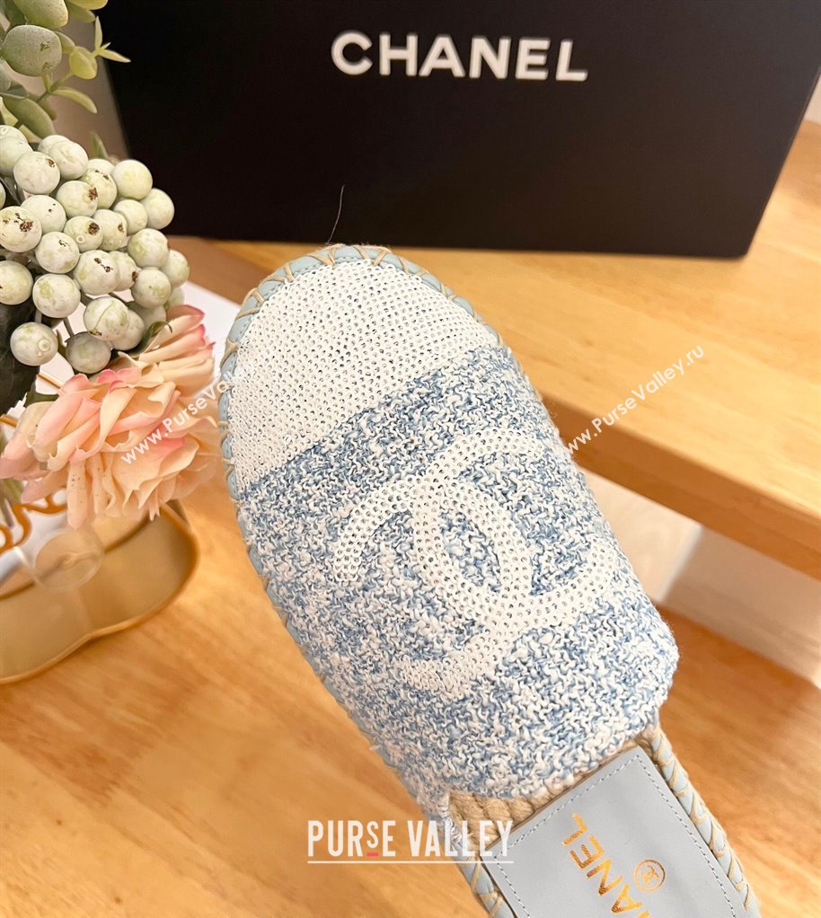 Chanel Tweed Sequins Espadrilles Flat Mules G45602 Light Blue 2024 (HB-240424196)