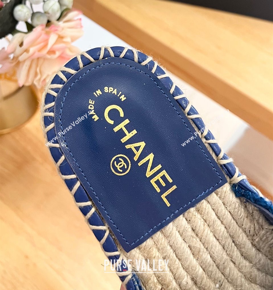 Chanel Tweed Sequins Espadrilles Flat Mules G45602 Dark Blue 2024 (HB-240424197)