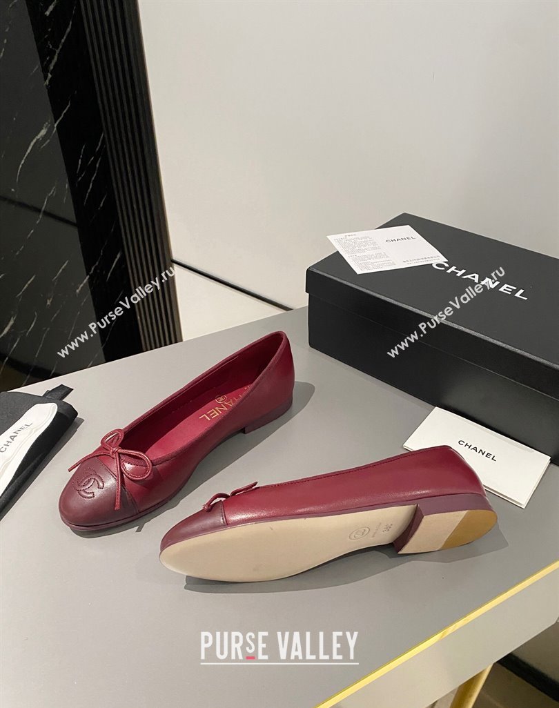 Chanel Lambskin Ballet Flat with Bow G45591 Red/Burgundy 2024 (MD-240423134)