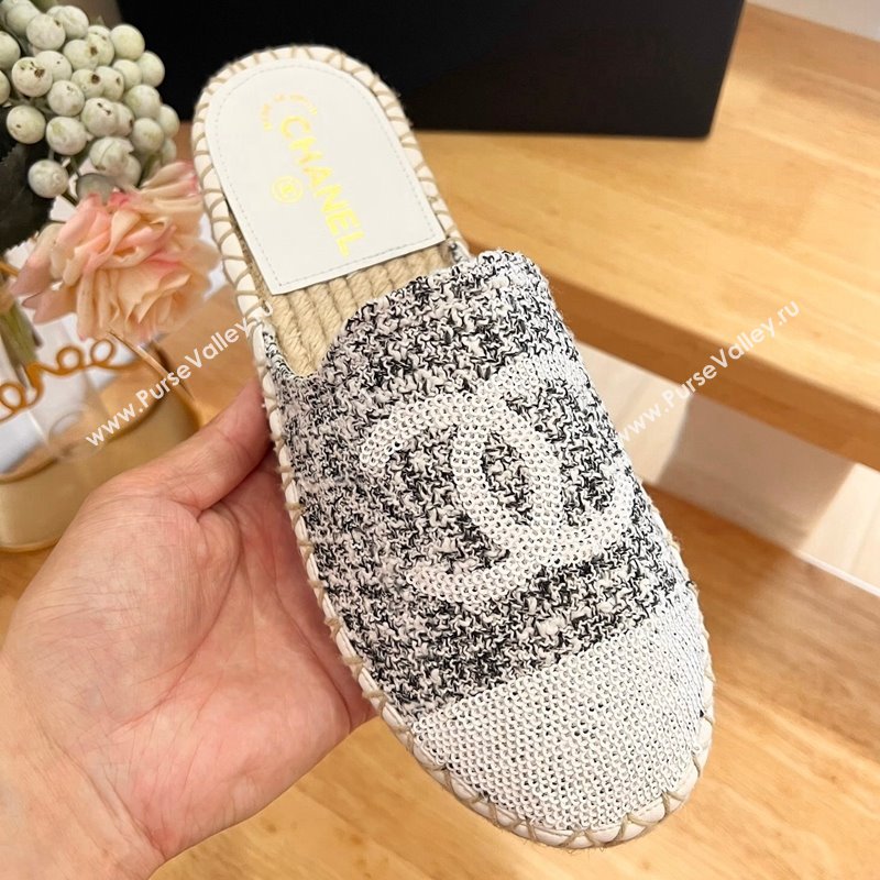 Chanel Tweed Sequins Espadrilles Flat Mules G45602 White/Black 2024 (HB-240424198)