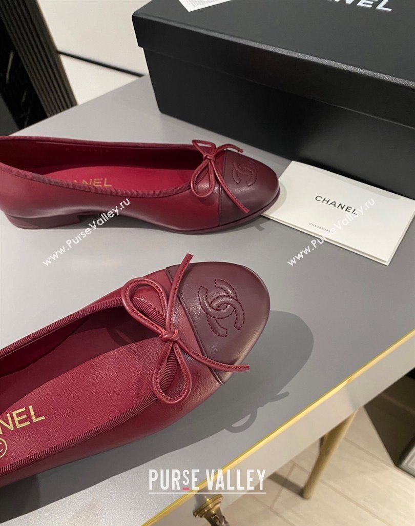 Chanel Lambskin Ballet Flat with Bow G45591 Red/Burgundy 2024 (MD-240423134)