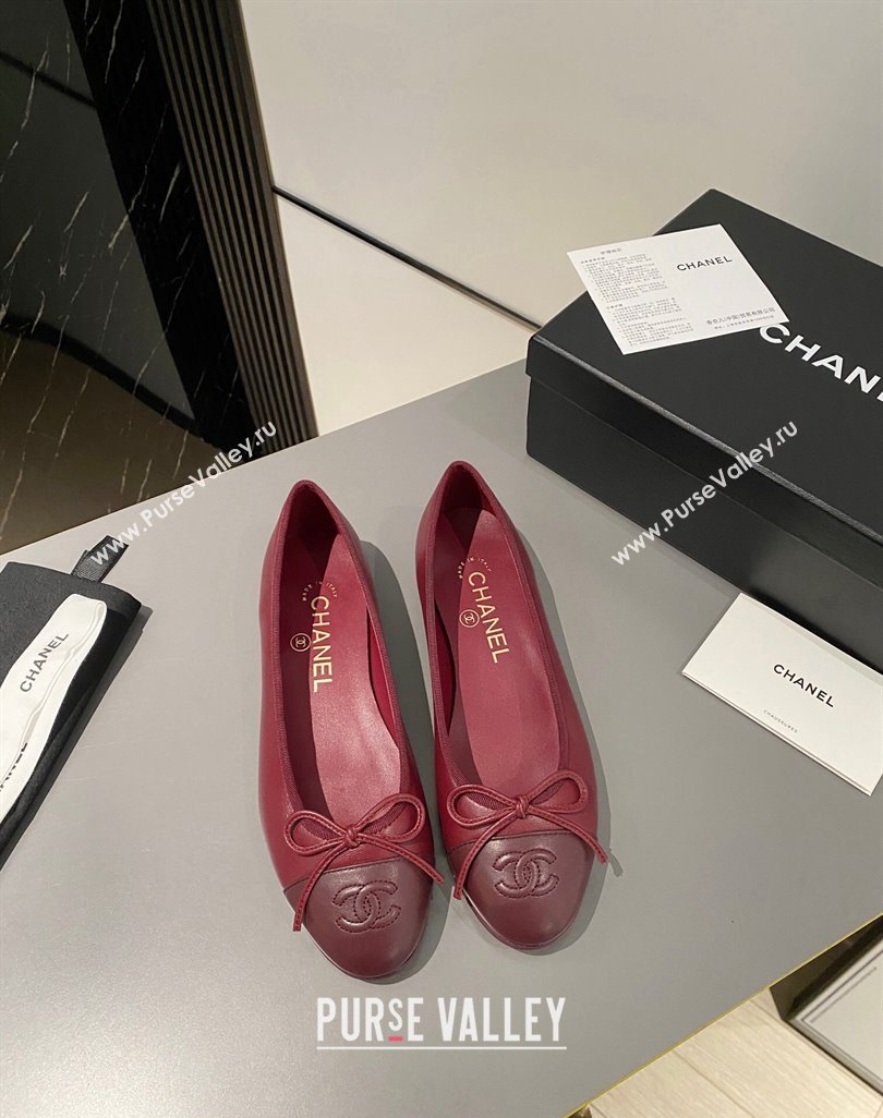 Chanel Lambskin Ballet Flat with Bow G45591 Red/Burgundy 2024 (MD-240423134)