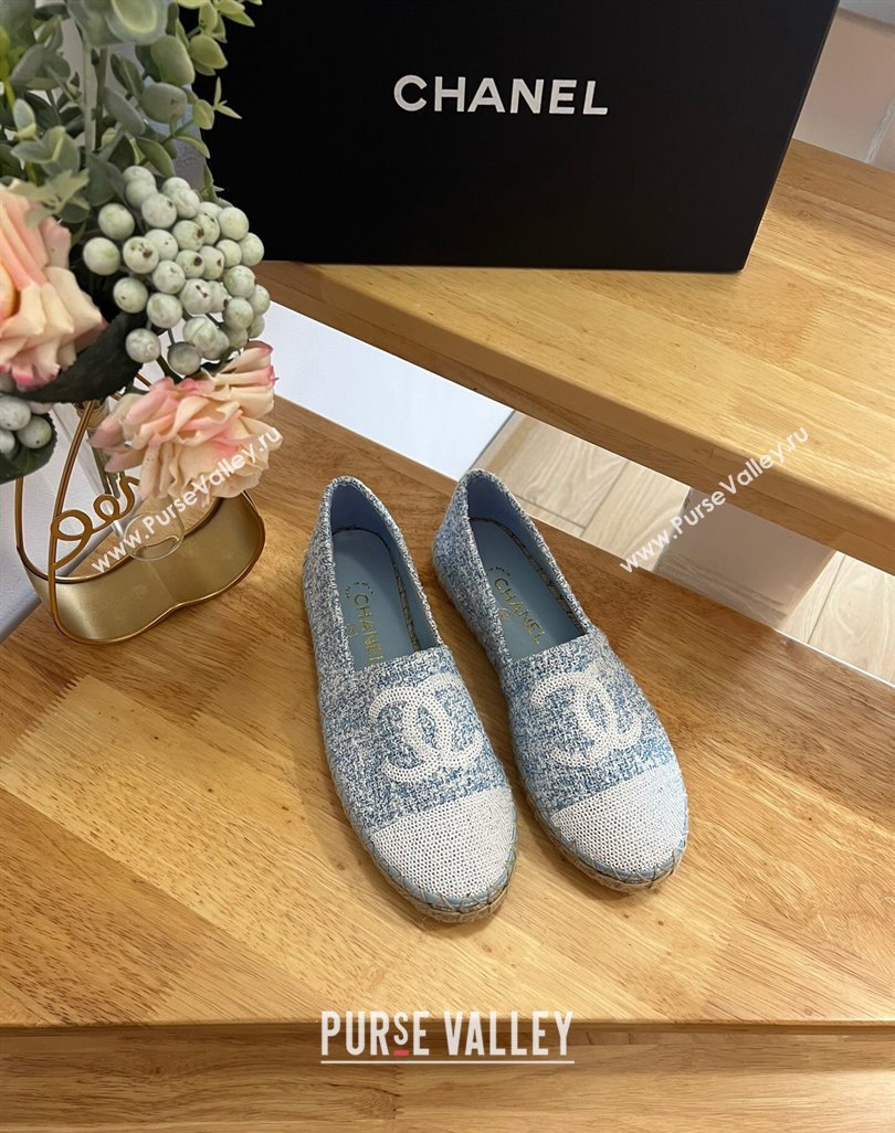Chanel Tweed Sequins Espadrilles Flats G45602 Light Blue 2024 (HB-240424199)