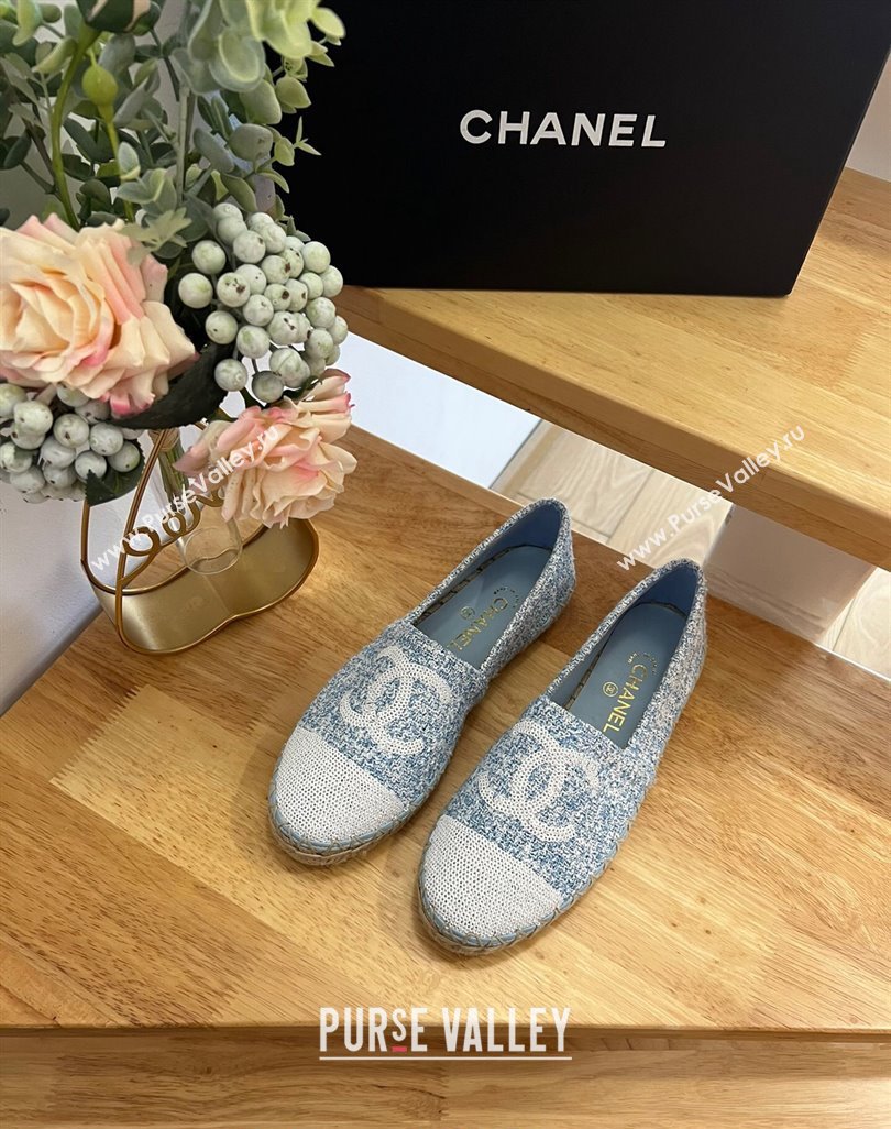 Chanel Tweed Sequins Espadrilles Flats G45602 Light Blue 2024 (HB-240424199)