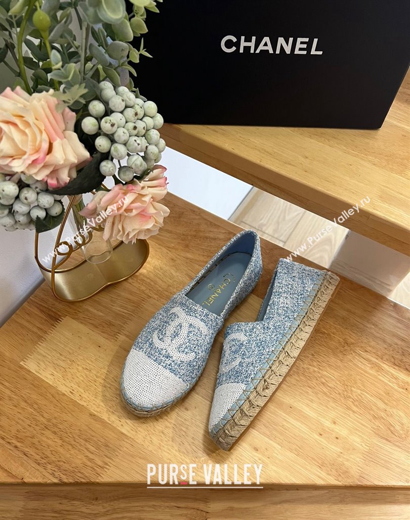 Chanel Tweed Sequins Espadrilles Flats G45602 Light Blue 2024 (HB-240424199)