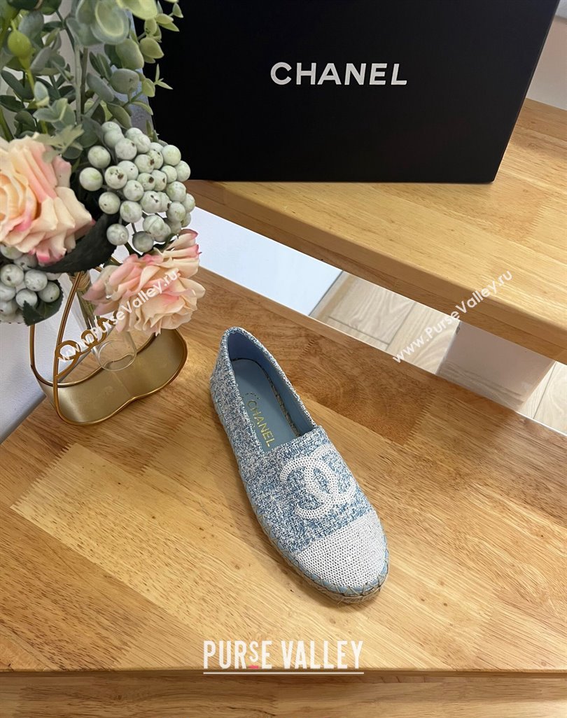 Chanel Tweed Sequins Espadrilles Flats G45602 Light Blue 2024 (HB-240424199)