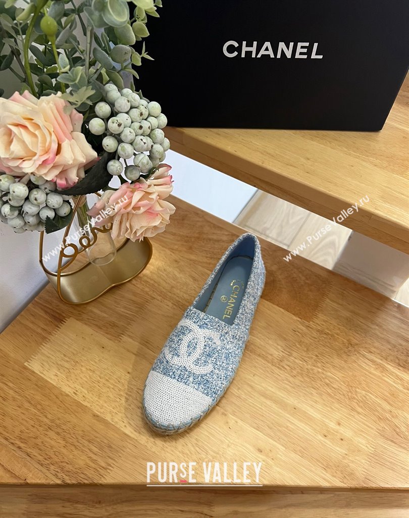 Chanel Tweed Sequins Espadrilles Flats G45602 Light Blue 2024 (HB-240424199)