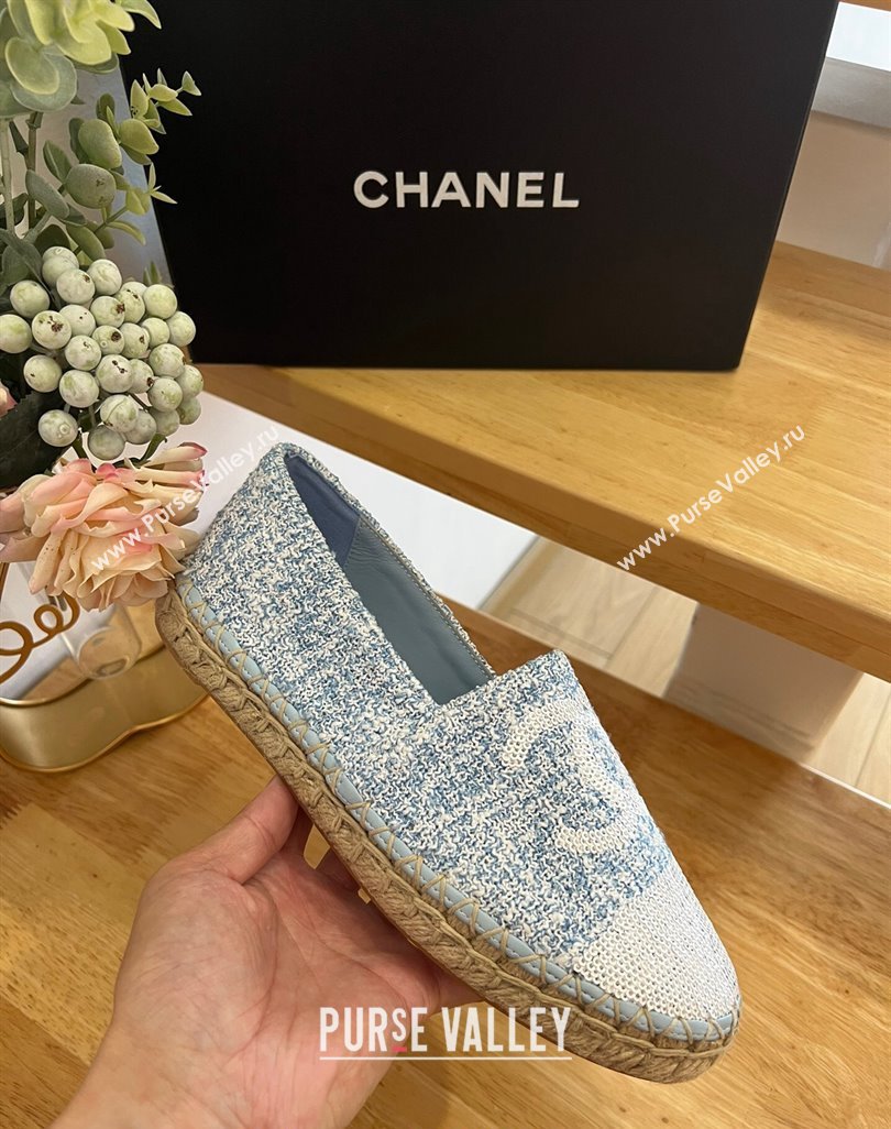 Chanel Tweed Sequins Espadrilles Flats G45602 Light Blue 2024 (HB-240424199)