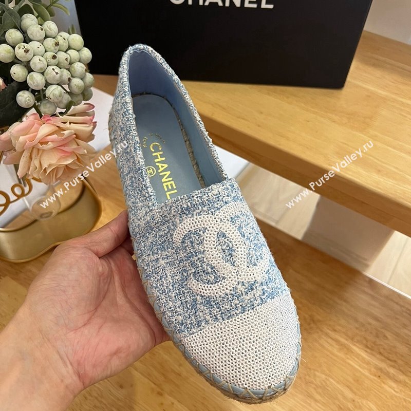 Chanel Tweed Sequins Espadrilles Flats G45602 Light Blue 2024 (HB-240424199)