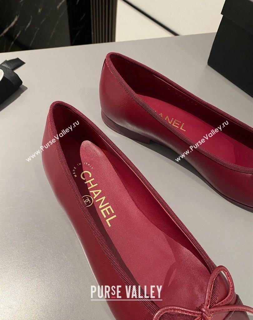 Chanel Lambskin Ballet Flat with Bow G45591 Red/Burgundy 2024 (MD-240423134)