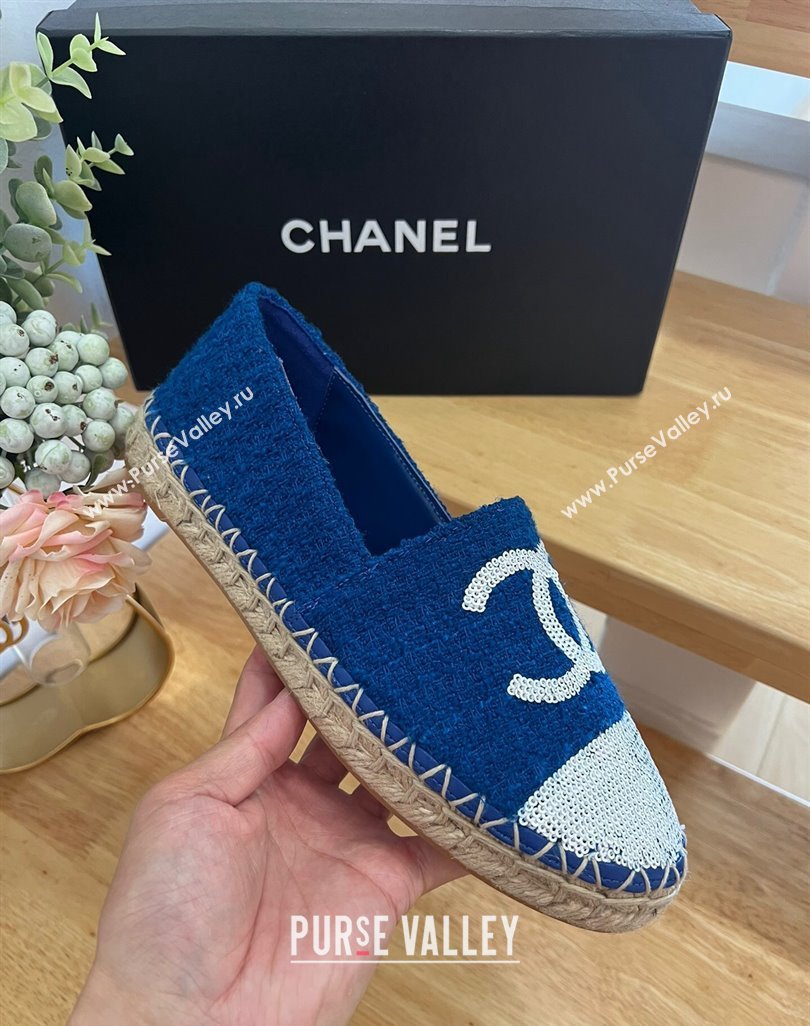 Chanel Tweed Sequins Espadrilles Flats G45602 Dark Blue 2024 (HB-240424200)