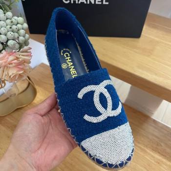 Chanel Tweed Sequins Espadrilles Flats G45602 Dark Blue 2024 (HB-240424200)