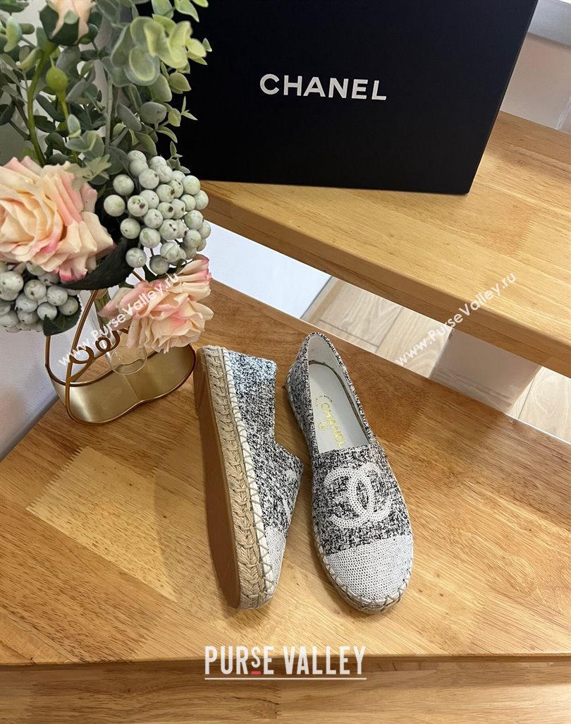 Chanel Tweed Sequins Espadrilles Flats G45602 Black/White 2024 (HB-240424201)