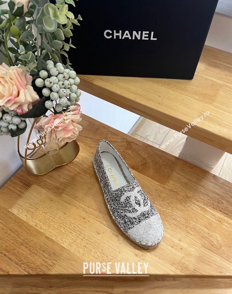 Chanel Tweed Sequins Espadrilles Flats G45602 Black/White 2024 (HB-240424201)