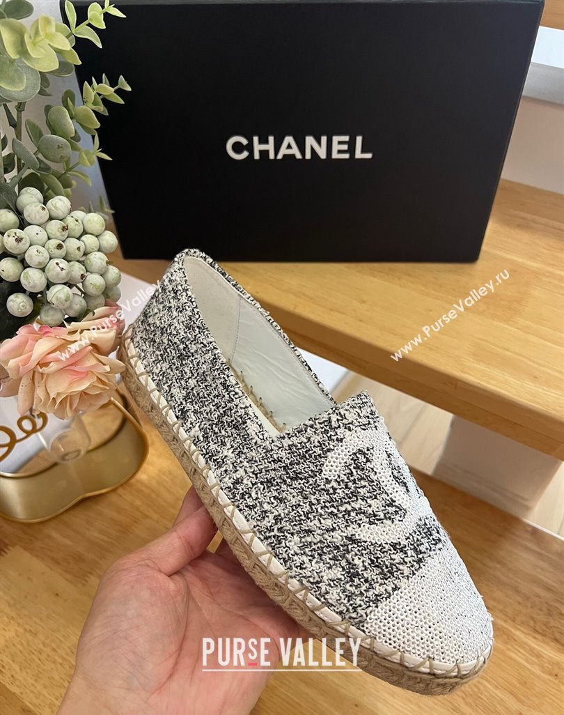 Chanel Tweed Sequins Espadrilles Flats G45602 Black/White 2024 (HB-240424201)