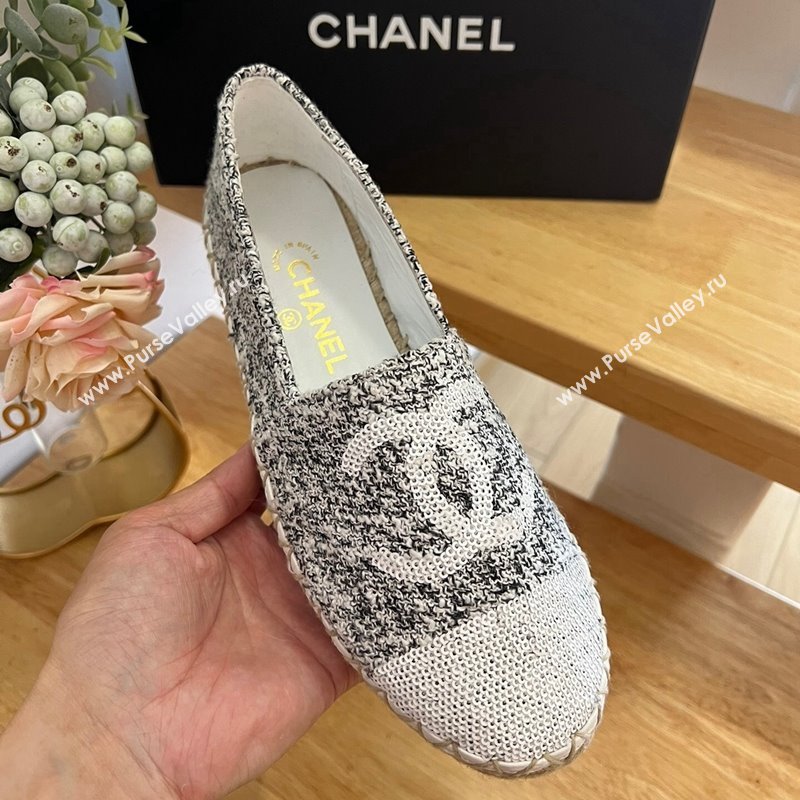 Chanel Tweed Sequins Espadrilles Flats G45602 Black/White 2024 (HB-240424201)
