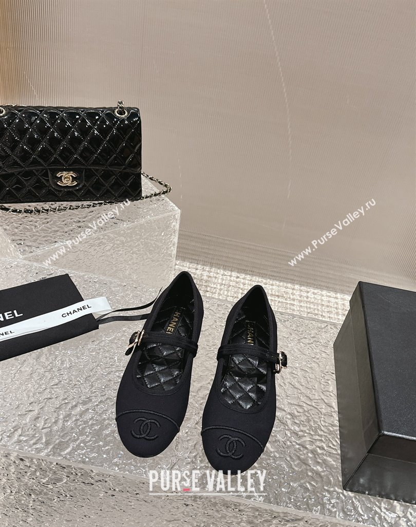 Chanel Cotton Mary Janes Flat Ballet G45503 Black 2024 (MD-240423154)