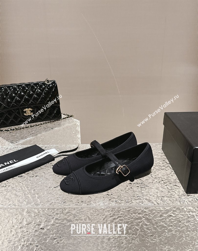 Chanel Cotton Mary Janes Flat Ballet G45503 Black 2024 (MD-240423154)