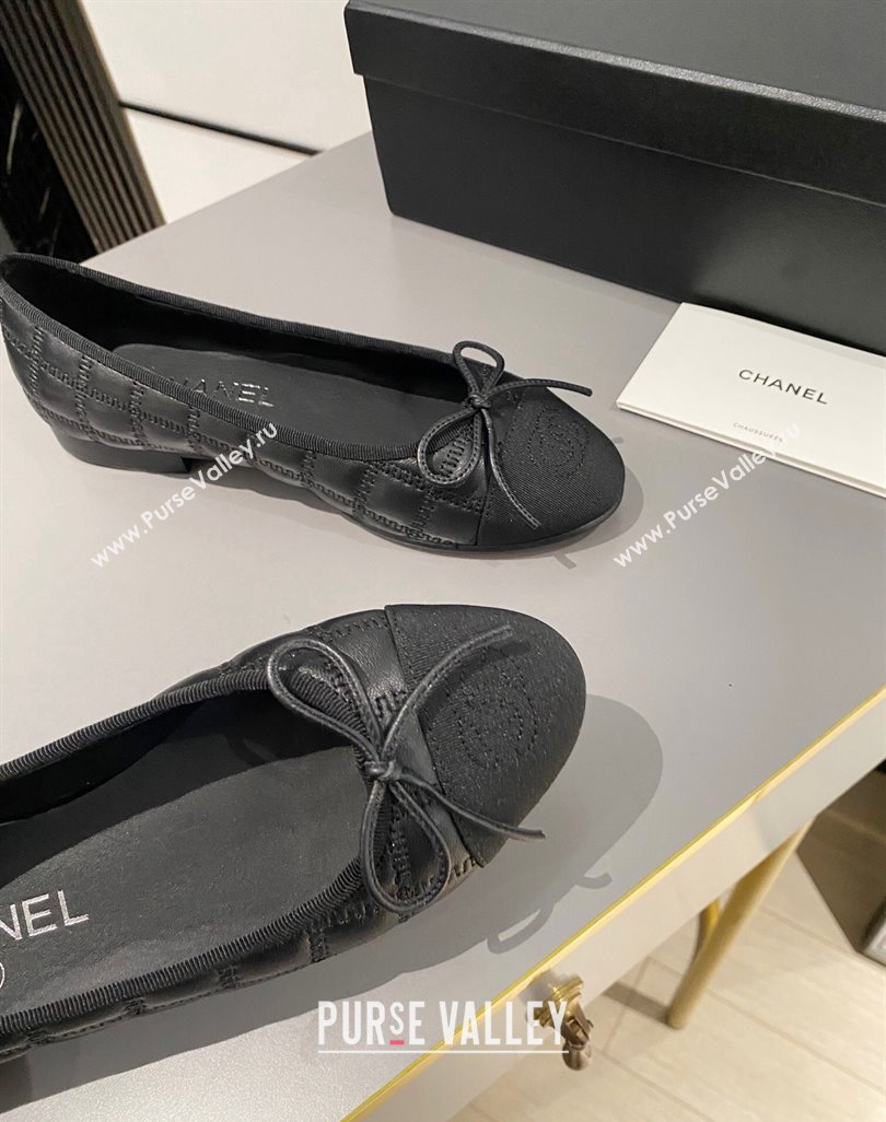 Chanel Quilted Lambskin Grosgrain Ballet Flat with Bow G45591 Black 2024 (MD-240423135)