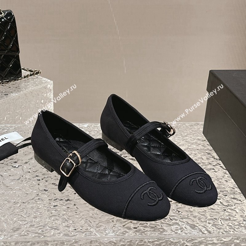 Chanel Cotton Mary Janes Flat Ballet G45503 Black 2024 (MD-240423154)