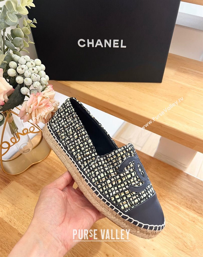 Chanel Tweed Lambskin Espadrilles Flats G29762 Dark Blue 2024 (HB-240424205)