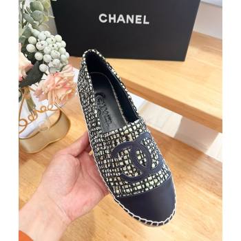 Chanel Tweed Lambskin Espadrilles Flats G29762 Dark Blue 2024 (HB-240424205)