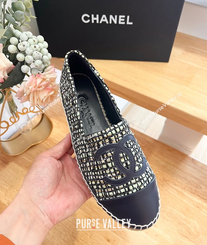 Chanel Tweed Lambskin Espadrilles Flats G29762 Dark Blue 2024 (HB-240424205)