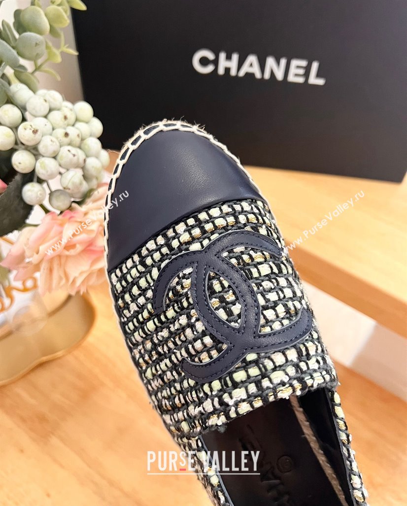 Chanel Tweed Lambskin Espadrilles Flats G29762 Dark Blue 2024 (HB-240424205)